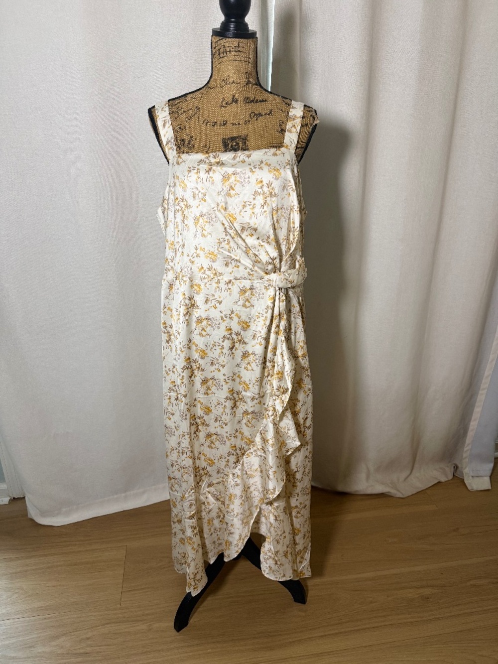 Skies Are Blue Cream Floral Dress with Mustard and Brown Accents